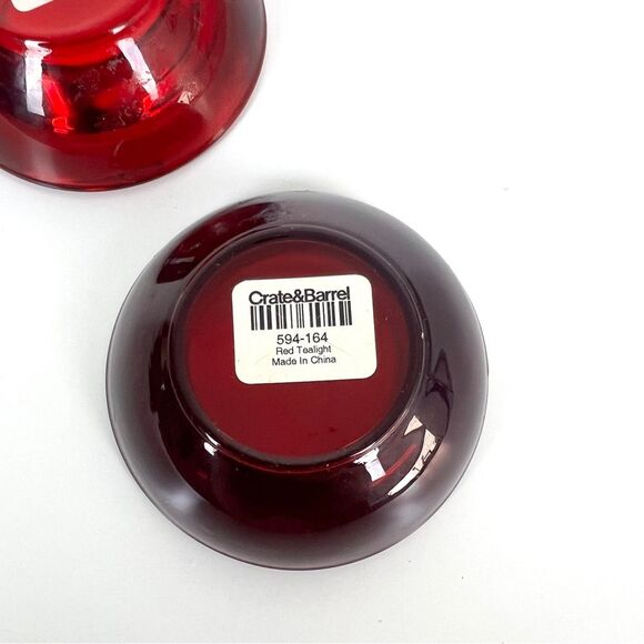Crate & Barrel 2 Glass Ruby Red Tea Light Candle Holder - Picture 4 of 4